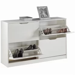 Schuhschrank BASIL Mit 2x2 Kippern In Weiß, Kiefer Massiv