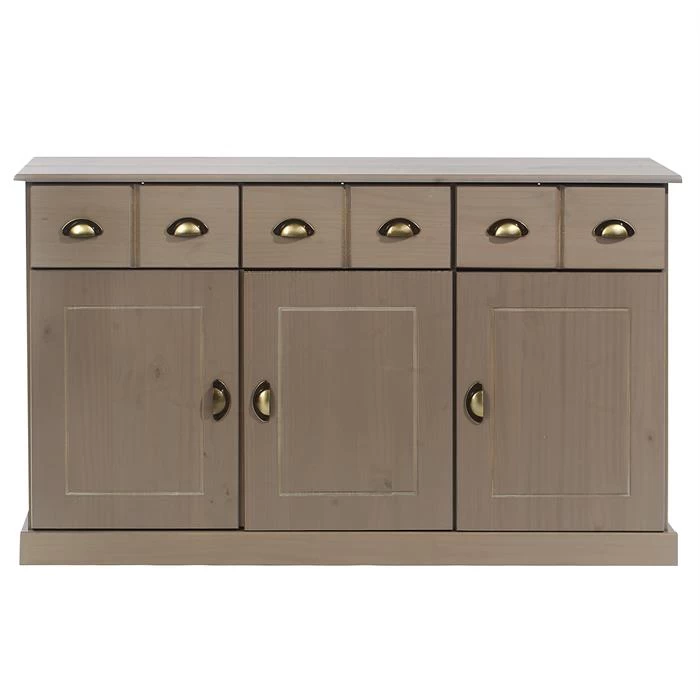 Sideboard PARIS Aus Massiver Kiefer In Taupe Mit 3 Schubladen Und Türen 2 Sideboard PARIS Aus Massiver Kiefer In Taupe Mit 3 Schubladen Und Türen – Bild 2