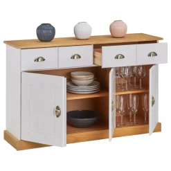 Sideboard PARIS Aus Massiver Kiefer In Weiß/braun Mit 2 Schubladen Und 3 Türen -Berühmt Möbel 84145 2