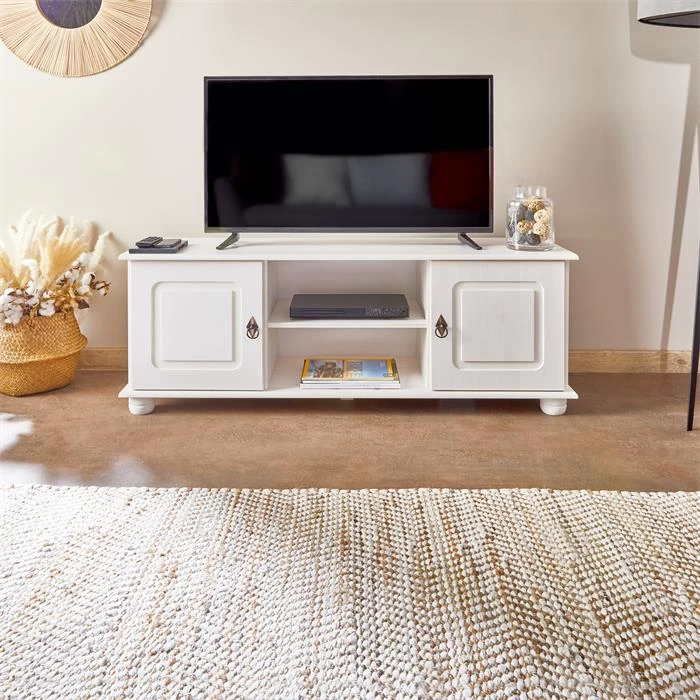 TV Lowboard BELFORT In Weiß, Kiefer Massiv 2 TV Lowboard BELFORT In Weiß, Kiefer Massiv – Bild 2