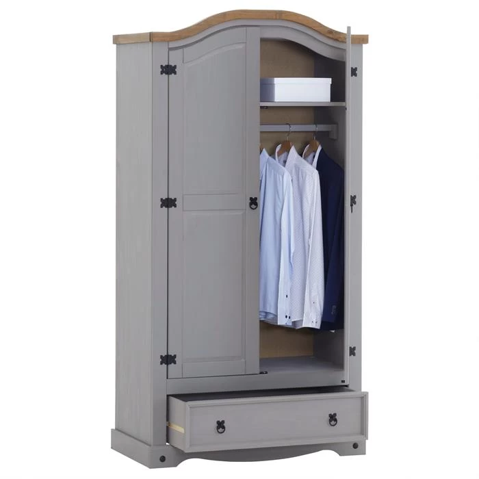 Kleiderschrank RAMON Im Mexiko Stil, Kiefer Massiv, Grau/natur 3 Kleiderschrank RAMON Im Mexiko Stil, Kiefer Massiv, Grau/natur – Bild 3