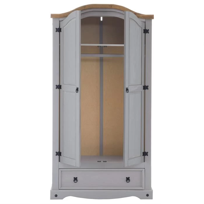 Kleiderschrank RAMON Im Mexiko Stil, Kiefer Massiv, Grau/natur 4 Kleiderschrank RAMON Im Mexiko Stil, Kiefer Massiv, Grau/natur – Bild 4