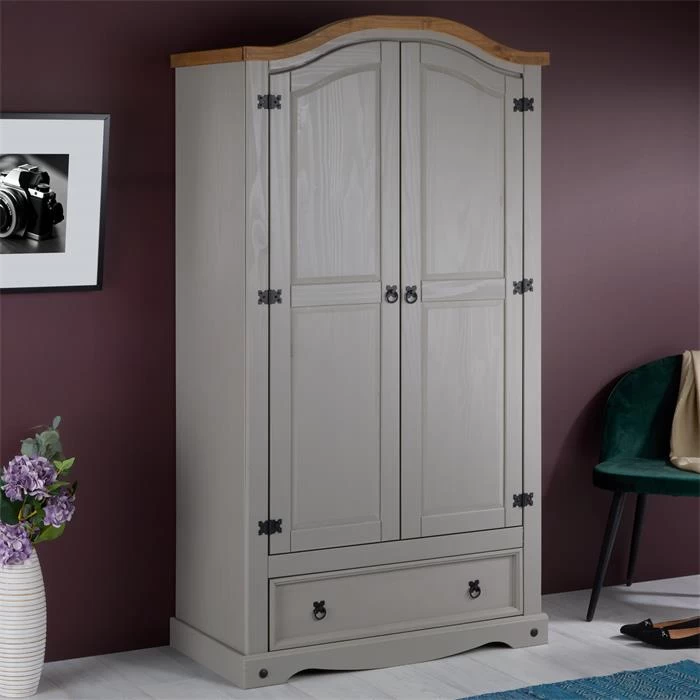 Kleiderschrank RAMON Im Mexiko Stil, Kiefer Massiv, Grau/natur 2 Kleiderschrank RAMON Im Mexiko Stil, Kiefer Massiv, Grau/natur – Bild 2