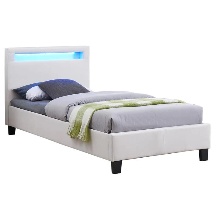 Polsterbett HIMALAYA 90x200 Cm, LED Beleuchtung, Stoff Weiß 1 Polsterbett HIMALAYA 90x200 Cm, LED Beleuchtung, Stoff Weiß