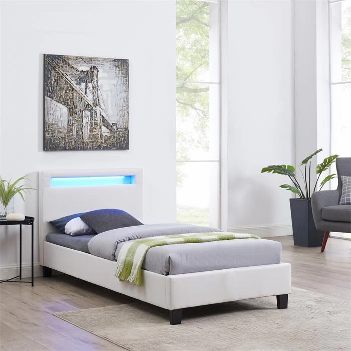 Polsterbett HIMALAYA 90x200 Cm, LED Beleuchtung, Stoff Weiß 2 Polsterbett HIMALAYA 90x200 Cm, LED Beleuchtung, Stoff Weiß – Bild 2