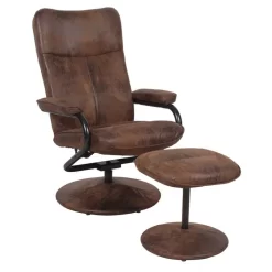 Relaxsessel DAKOTA Mit Hocker Und Stoffbezug Im Wildleder Look / Braun