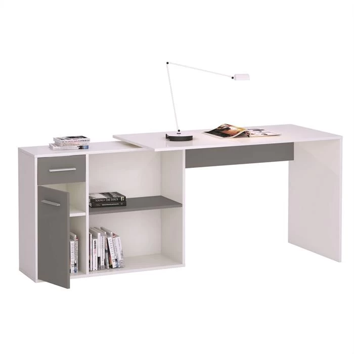 Eckschreibtisch LENA In Weiß/grau Mit Regal 2 Eckschreibtisch LENA In Weiß/grau Mit Regal – Bild 2