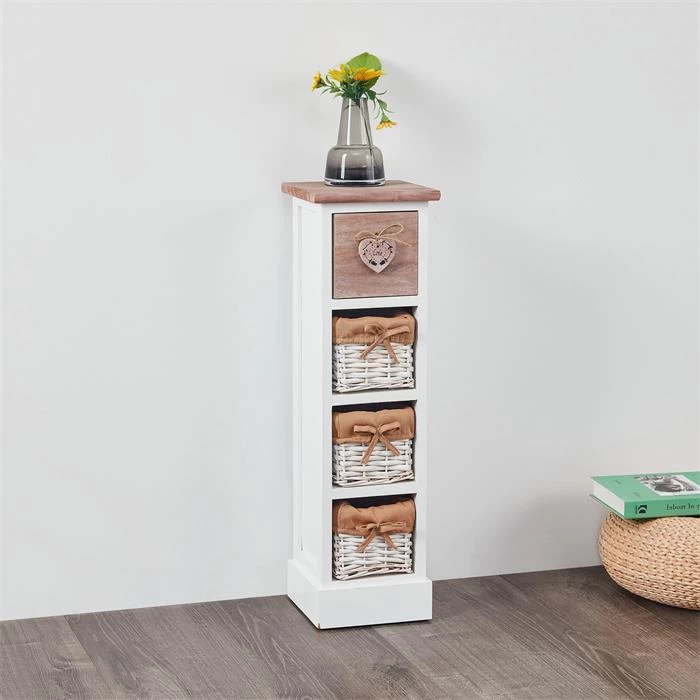 Schubladenkommode FLOWER, Paulownia-Holz Weiß/braun, Mit 1 Schublade Und 3 Körben 2 Schubladenkommode FLOWER, Paulownia-Holz Weiß/braun, Mit 1 Schublade Und 3 Körben – Bild 2