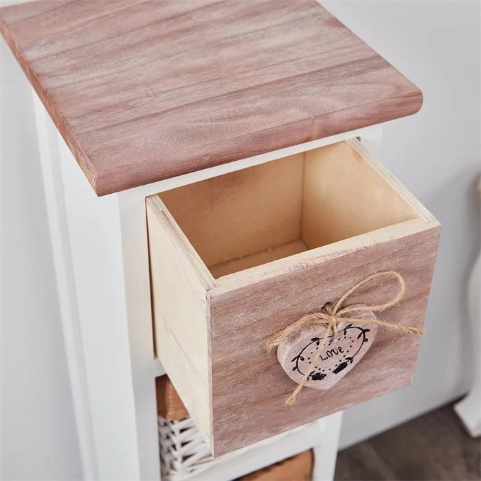 Schubladenkommode FLOWER, Paulownia-Holz Weiß/braun, Mit 1 Schublade Und 3 Körben 6 Schubladenkommode FLOWER, Paulownia-Holz Weiß/braun, Mit 1 Schublade Und 3 Körben – Bild 6