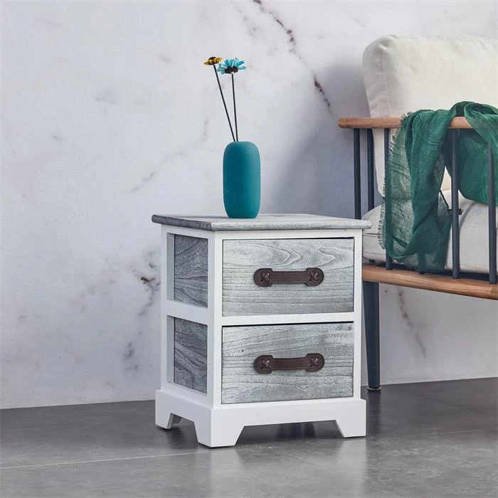 Nachttisch SALERNO Weiß/grau, 2 Schubladen 2 Nachttisch SALERNO Weiß/grau, 2 Schubladen – Bild 2