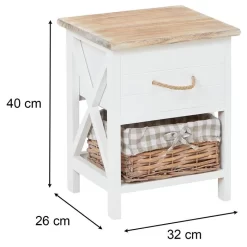 Nachttisch PERUGIA Mit 1 Schublade Und Korb, Weiß -Berühmt Möbel 94098 9 N2