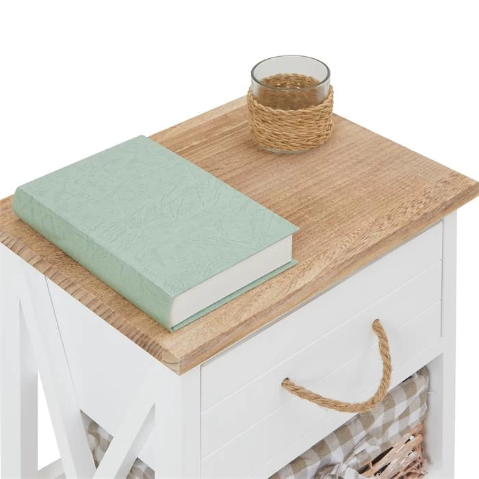 Nachttisch PERUGIA Mit 1 Schublade Und 2 Körben, Weiß 3 Nachttisch PERUGIA Mit 1 Schublade Und 2 Körben, Weiß – Bild 3