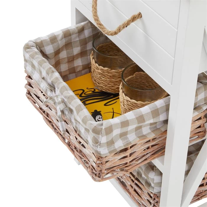 Nachttisch PERUGIA Mit 1 Schublade Und 2 Körben, Weiß 4 Nachttisch PERUGIA Mit 1 Schublade Und 2 Körben, Weiß – Bild 4