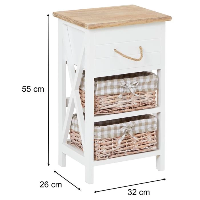 Nachttisch PERUGIA Mit 1 Schublade Und 2 Körben, Weiß 5 Nachttisch PERUGIA Mit 1 Schublade Und 2 Körben, Weiß – Bild 5