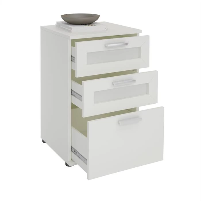 Nachttisch MARIKE In Weiß Mit 3 Schubladen 2 Nachttisch MARIKE In Weiß Mit 3 Schubladen – Bild 2