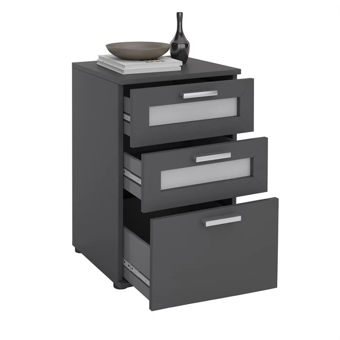 Nachttisch MARIKE In Grau Mit 3 Schubladen 2 Nachttisch MARIKE In Grau Mit 3 Schubladen – Bild 2