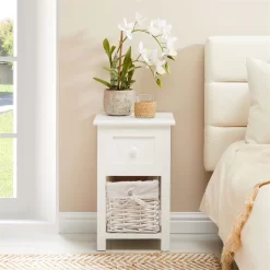 Nachttisch MESSINA Im 2er Set, Mit 1 Schublade Und Korb, In Weiß -Berühmt Möbel 94233 AC1