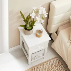 Nachttisch MESSINA Im 2er Set, Mit 1 Schublade Und Korb, In Weiß -Berühmt Möbel 94233 AC3