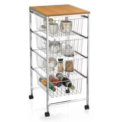 Küchenwagen RONJA Verchromt Mit 4 Körben Auf Rollen