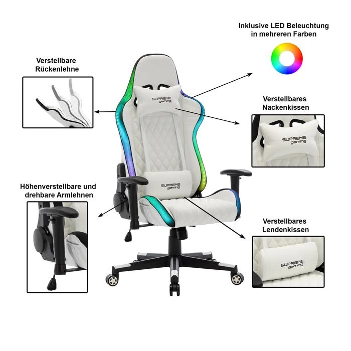 Gamingstuhl LEGEND In Weiß, Mit LED Beleuchtung 2 Gamingstuhl LEGEND In Weiß, Mit LED Beleuchtung – Bild 2