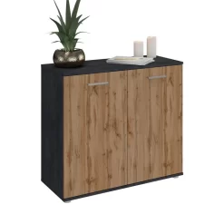 Kommode CHICAGO Mit 2 Türen In Beton Dunkel/Wotan Eiche