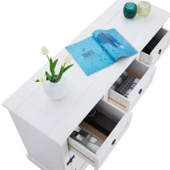 Mexico Sideboard RURAL Kiefer Massiv Mit 5 Schubladen Und 2 Türen In Weiß -Berühmt Möbel 94858 3