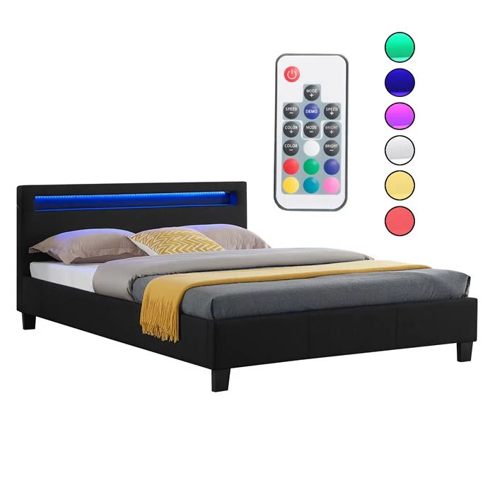 Polsterbett JORDIE 140x200 Cm, LED Beleuchtung, Stoff Schwarz 5 Polsterbett JORDIE 140x200 Cm, LED Beleuchtung, Stoff Schwarz – Bild 5