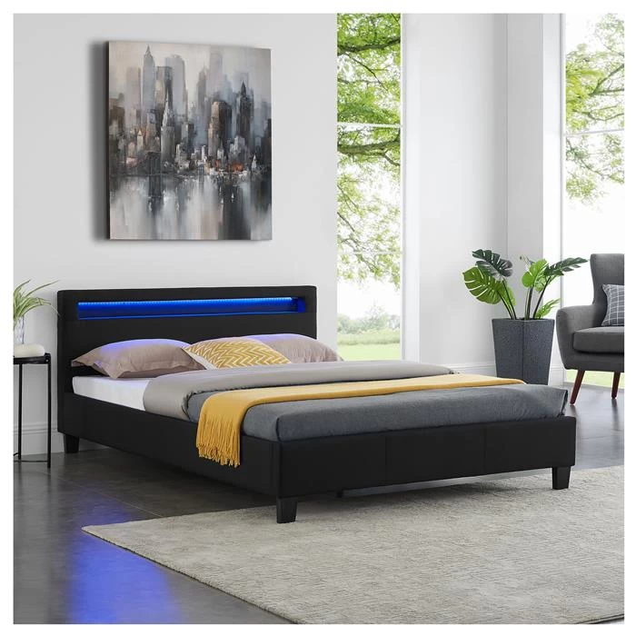 Polsterbett JORDIE 140x200 Cm, LED Beleuchtung, Stoff Schwarz 2 Polsterbett JORDIE 140x200 Cm, LED Beleuchtung, Stoff Schwarz – Bild 2