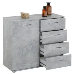Kommode CHICAGO Betonoptik, 4 Schubladen, 1 Tür -Berühmt Möbel 94938 2 N