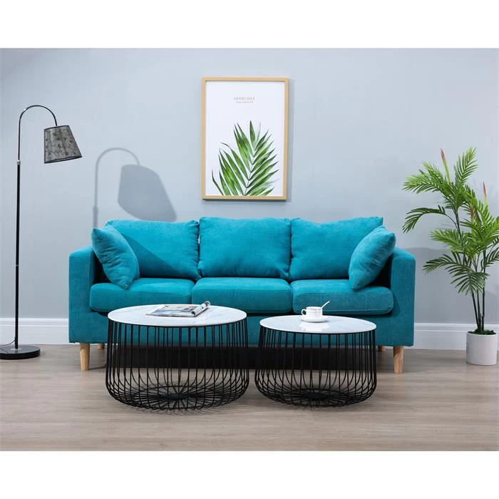 Couchtisch PADOVA 2er Set Marmor Weiß, Metallkörbe Mit Deckel 2 Couchtisch PADOVA 2er Set Marmor Weiß, Metallkörbe Mit Deckel – Bild 2