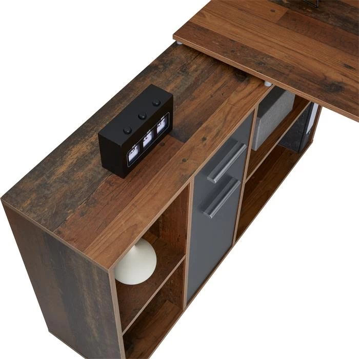 Eckschreibtisch DIEGO Mit Regal In Old Style/Beton Dunkel 3 Eckschreibtisch DIEGO Mit Regal In Old Style/Beton Dunkel – Bild 3