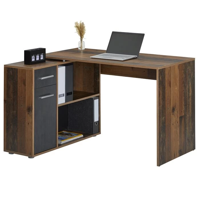 Eckschreibtisch LENA Mit Regal In Old Style/Beton Dunkel 1 Eckschreibtisch LENA Mit Regal In Old Style/Beton Dunkel