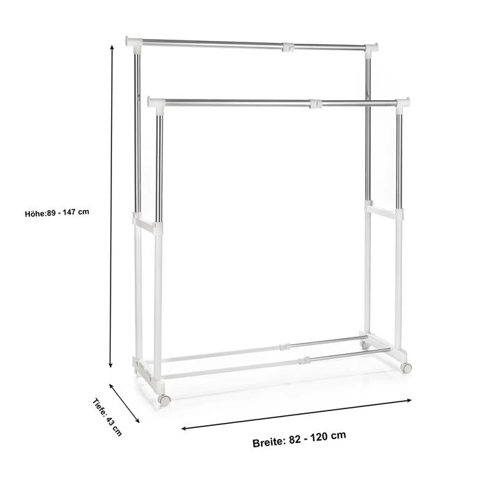 Garderobenwagen CASA In Weiß, 2 Kleiderstangen 4 Garderobenwagen CASA In Weiß, 2 Kleiderstangen – Bild 4