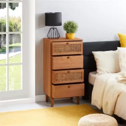 Kommode SEETA Mit 4 Schubladen Und Wiener Geflecht, Braun -Berühmt Möbel 95327 AC2