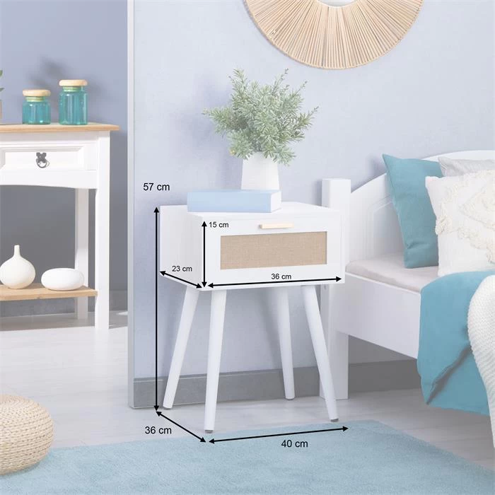 Nachttisch KIRAN Mit 1 Schublade, Holz In Weiß 6 Nachttisch KIRAN Mit 1 Schublade, Holz In Weiß – Bild 6