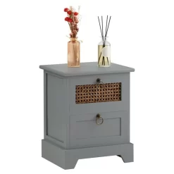 Nachttisch PADMA Mit 2 Schubladen Und Wiener Geflecht, Grau