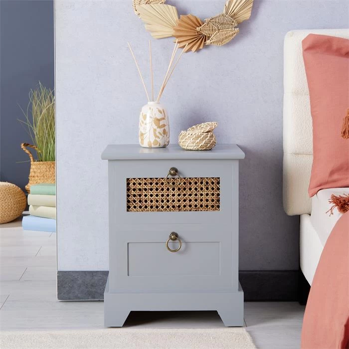 Nachttisch PADMA Mit 2 Schubladen Und Wiener Geflecht, Grau 2 Nachttisch PADMA Mit 2 Schubladen Und Wiener Geflecht, Grau – Bild 2