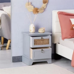 Nachttisch PADMA Mit 2 Schubladen Und Wiener Geflecht, Grau 8 Nachttisch PADMA Mit 2 Schubladen Und Wiener Geflecht, Grau -Berühmt Möbel 95337 AC2