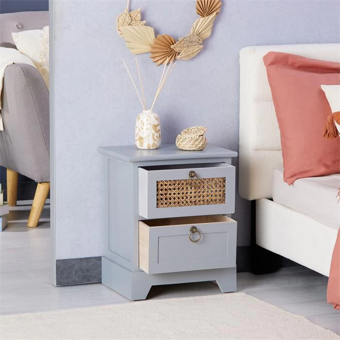 Nachttisch PADMA Mit 2 Schubladen Und Wiener Geflecht, Grau 3 Nachttisch PADMA Mit 2 Schubladen Und Wiener Geflecht, Grau – Bild 3