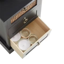 Nachttisch RAJA Mit 3 Schubladen Und Wiener Geflecht, Schwarz -Berühmt Möbel 95339 4