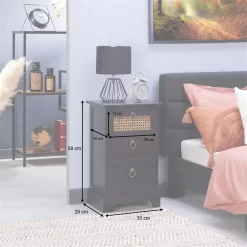 Nachttisch RAJA Mit 3 Schubladen Und Wiener Geflecht, Schwarz -Berühmt Möbel 95339 AC9