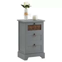 Nachttisch RAJA Mit 3 Schubladen Und Wiener Geflecht, Grau
