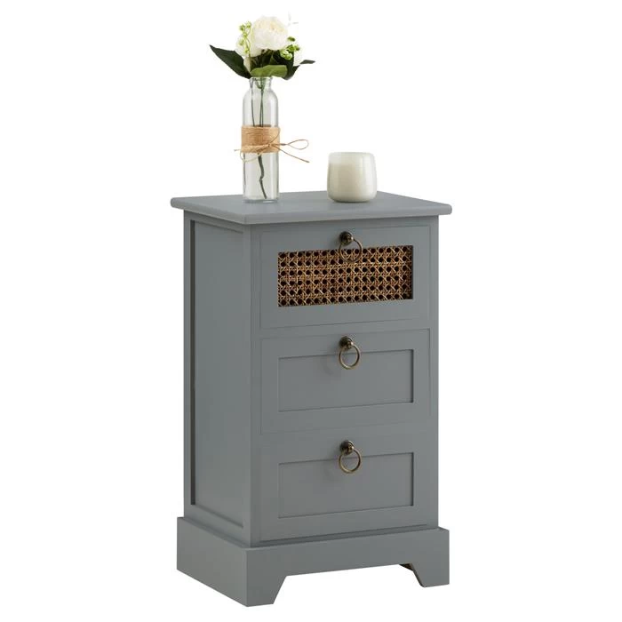 Nachttisch RAJA Mit 3 Schubladen Und Wiener Geflecht, Grau 1 Nachttisch RAJA Mit 3 Schubladen Und Wiener Geflecht, Grau