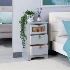 Nachttisch RAJA Mit 3 Schubladen Und Wiener Geflecht, Grau 8 Nachttisch RAJA Mit 3 Schubladen Und Wiener Geflecht, Grau -Berühmt Möbel 95340 AC2