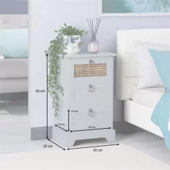 Nachttisch RAJA Mit 3 Schubladen Und Wiener Geflecht, Grau 11 Nachttisch RAJA Mit 3 Schubladen Und Wiener Geflecht, Grau -Berühmt Möbel 95340 AC8