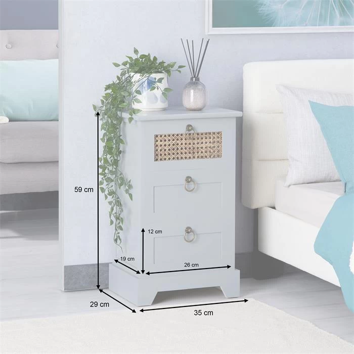 Nachttisch RAJA Mit 3 Schubladen Und Wiener Geflecht, Grau 6 Nachttisch RAJA Mit 3 Schubladen Und Wiener Geflecht, Grau – Bild 6