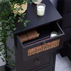 Nachttisch VANIKA Mit 4 Schubladen Und Wiener Geflecht, Schwarz -Berühmt Möbel 95342 AC4