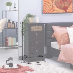 Nachttisch VANIKA Mit 4 Schubladen Und Wiener Geflecht, Schwarz -Berühmt Möbel 95342 AC9