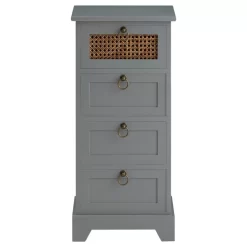 Nachttisch VANIKA Mit 4 Schubladen Und Wiener Geflecht, Grau