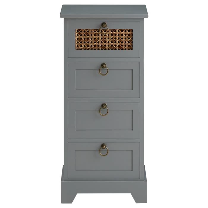 Nachttisch VANIKA Mit 4 Schubladen Und Wiener Geflecht, Grau 1 Nachttisch VANIKA Mit 4 Schubladen Und Wiener Geflecht, Grau